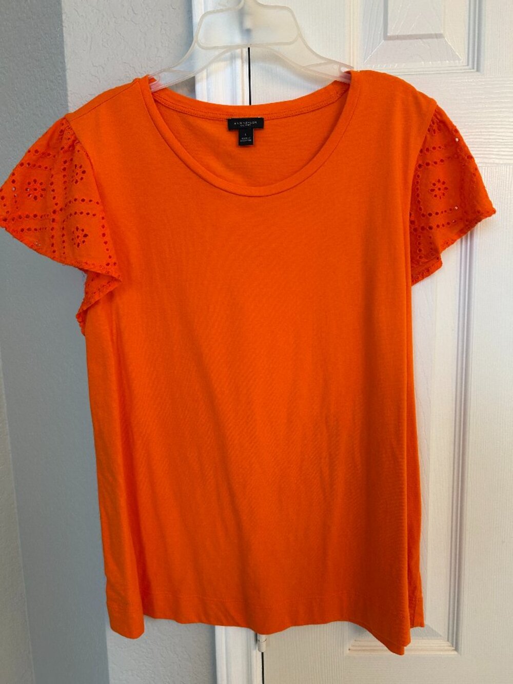 Ann Taylor Factory Floral Cutout Cap Sleeve Top - Orange - Size Large